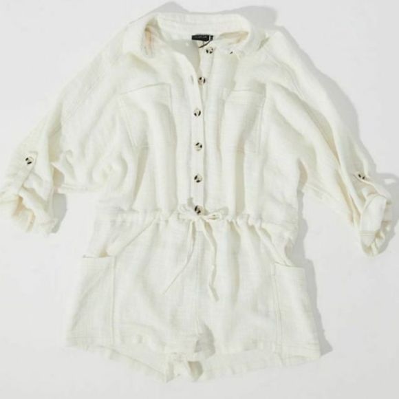 Urban Outfitters Out From Under Button-Down Romper Collared Ivory - Picture 3 of 11
